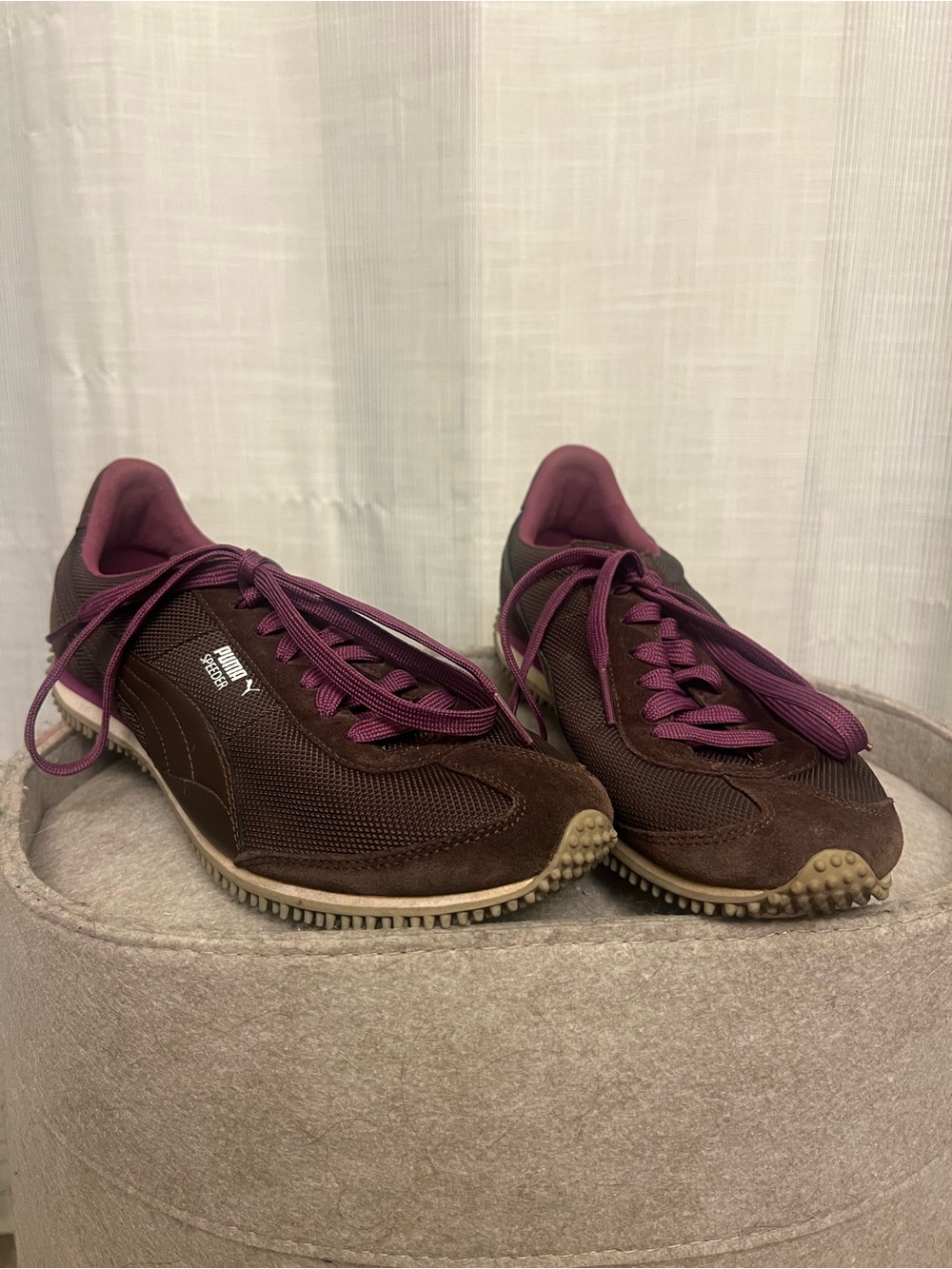 PUMA Speedcat sneakers in brown & a dark purple color-way!